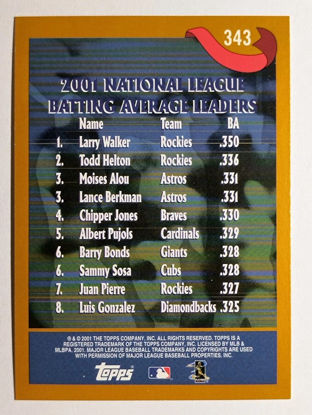 2002 Topps #343 Larry Walker/Todd Helton/Moise Alou/Lance Berkman LL