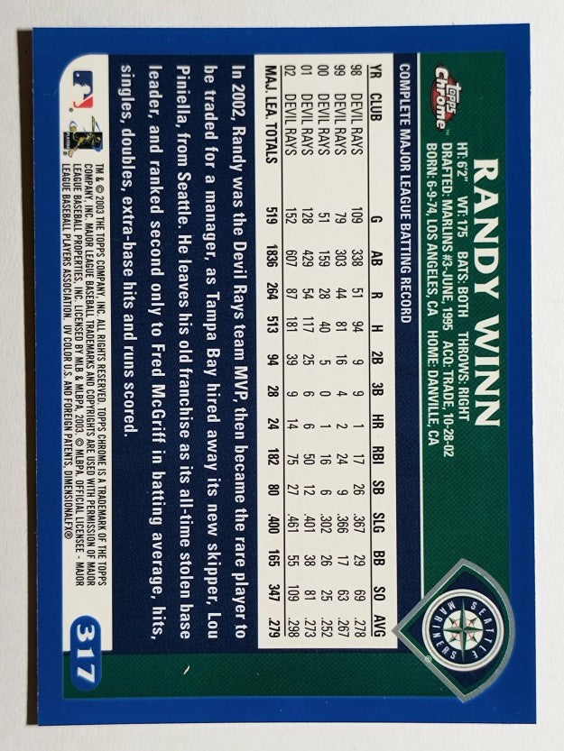 2003 Topps Chrome #317 Randy Winn