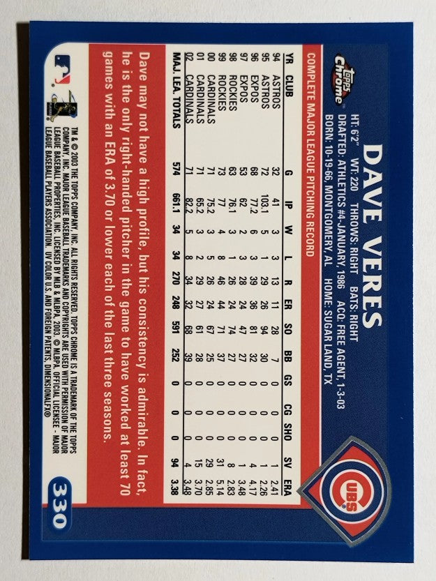 2003 Topps Chrome #330 Dave Veres