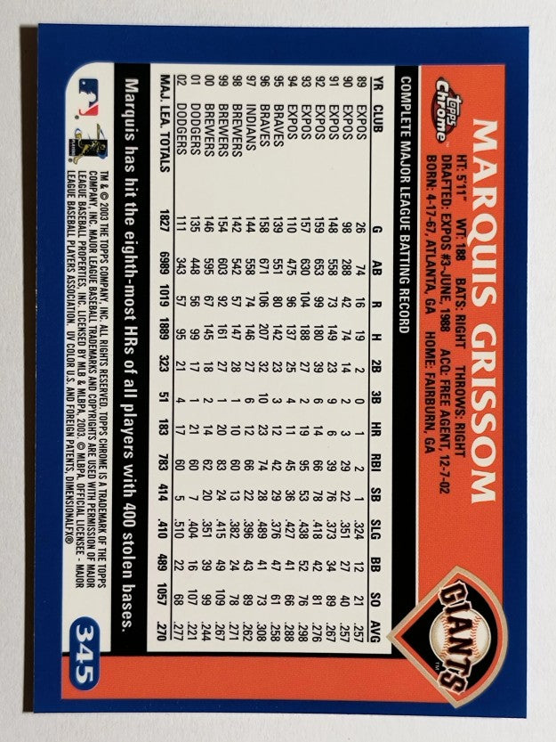 2003 Topps Chrome #345 Marquis Grissom