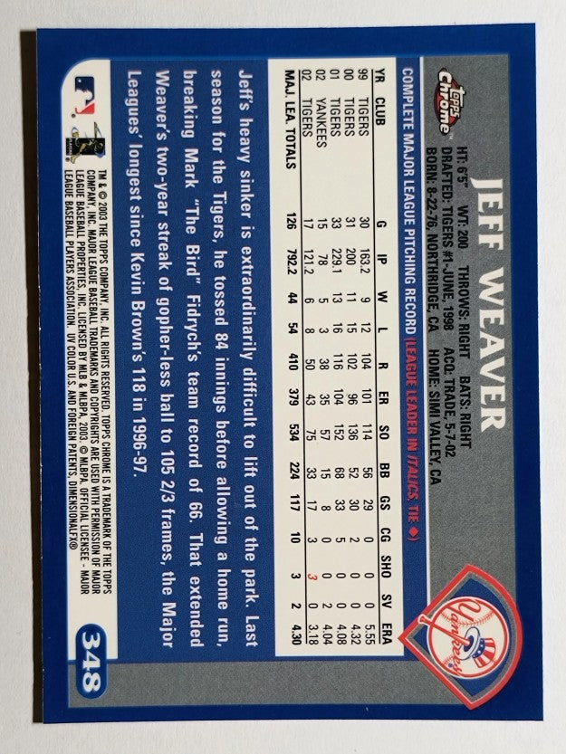 2003 Topps Chrome #348 Jeff Weaver