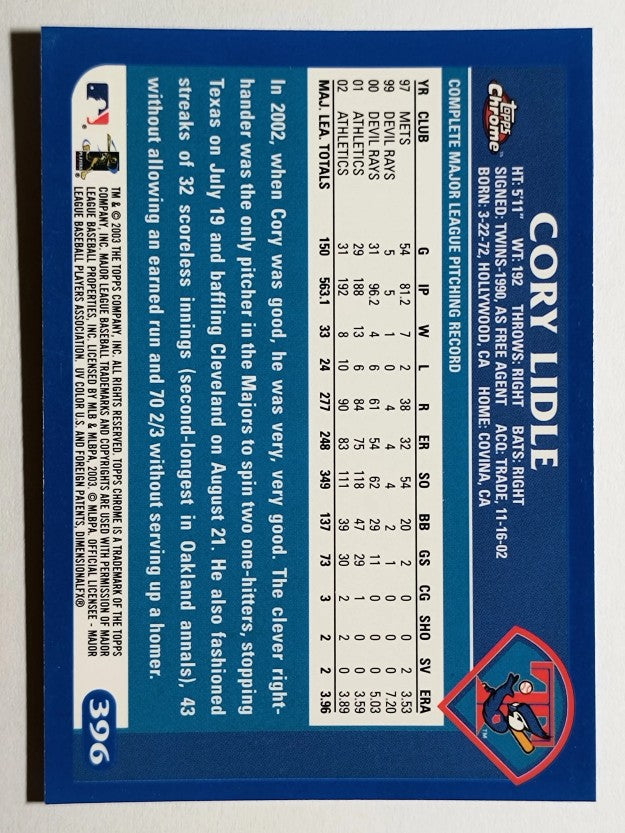 2003 Topps Chrome #396 Cory Lidle