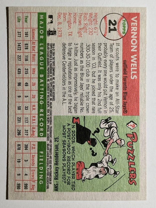 2004 Topps Heritage #21 Vernon Wells
