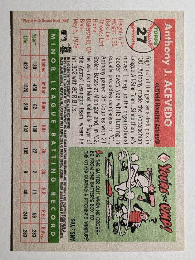 2004 Topps Heritage #27 Anthony Acevedo RC