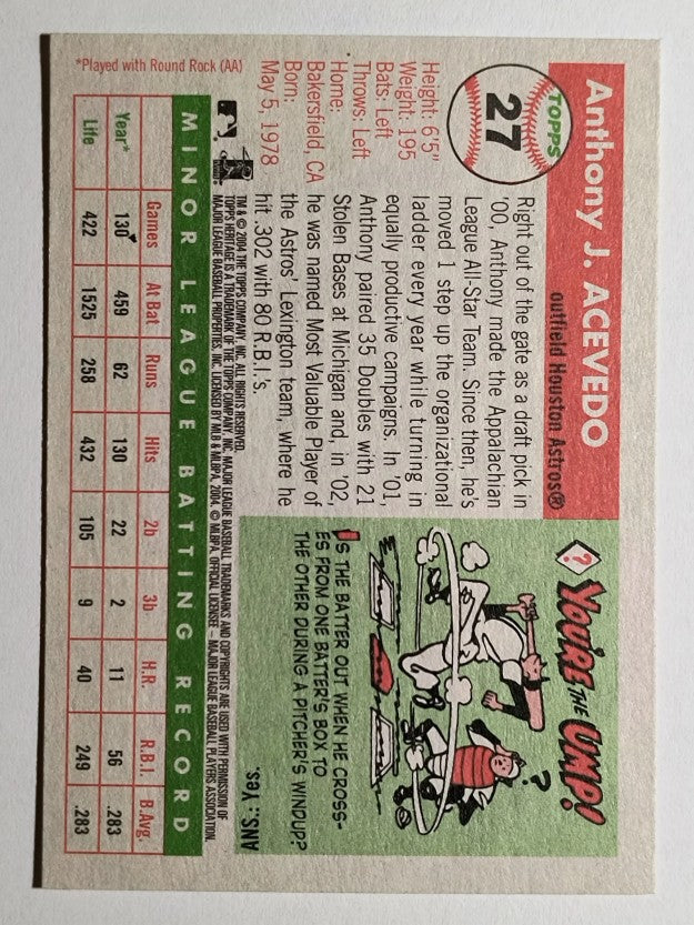 2004 Topps Heritage #27 Anthony Acevedo RC
