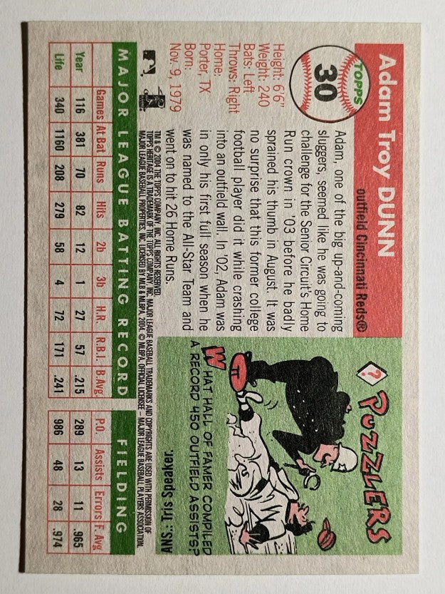 2004 Topps Heritage #30A Adam Dunn Fielding