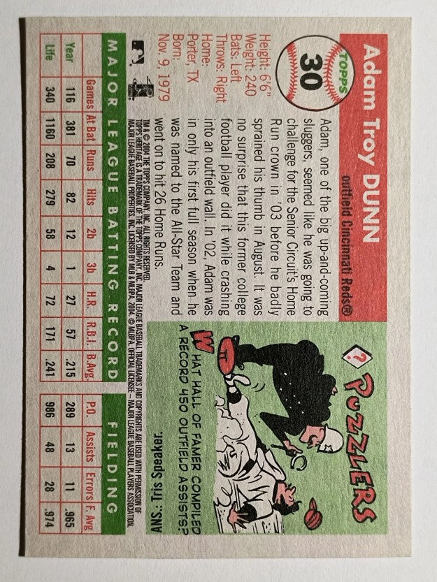 2004 Topps Heritage #30A Adam Dunn Fielding