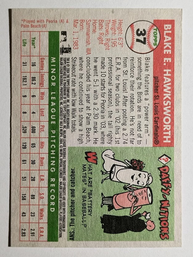 2004 Topps Heritage #37 Blake Hawksworth RC
