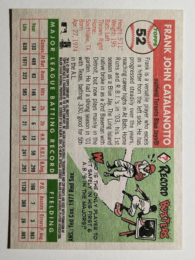 2004 Topps Heritage #52 Frank Catalanotto