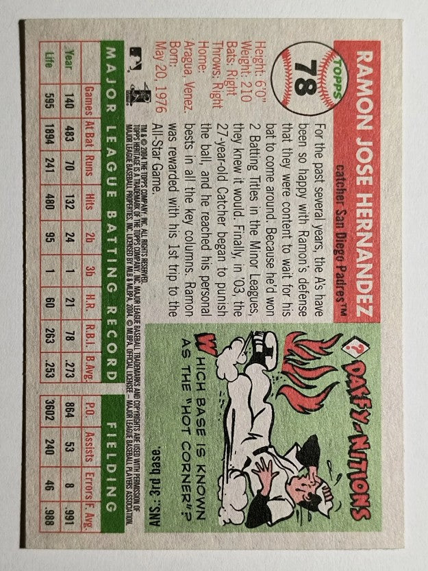 2004 Topps Heritage #78 Ramon Hernandez
