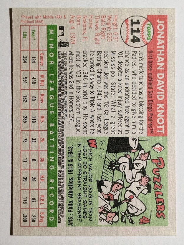 2004 Topps Heritage #114 Jon Knott RC