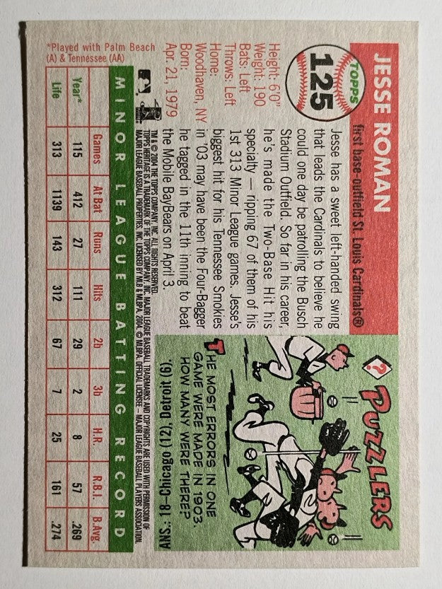2004 Topps Heritage #125 Jesse Roman RC