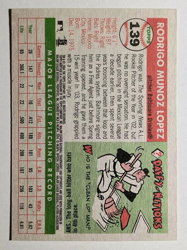 2004 Topps Heritage #139 Rodrigo Lopez
