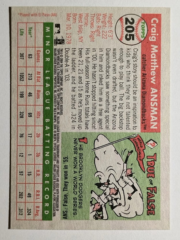 2004 Topps Heritage #205 Craig Ansman RC