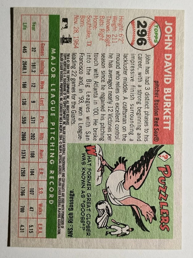 2004 Topps Heritage #296 John Burkett