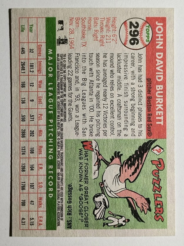 2004 Topps Heritage #296 John Burkett