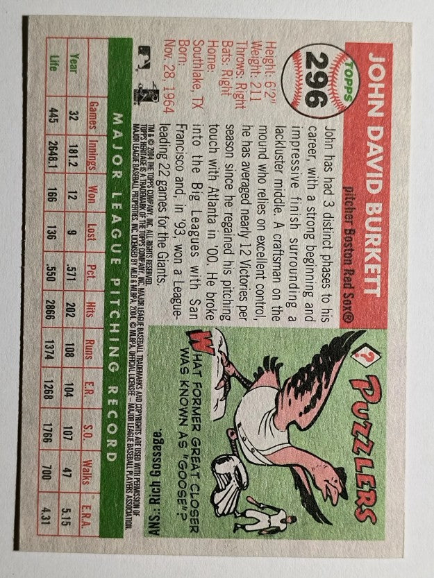 2004 Topps Heritage #296 John Burkett
