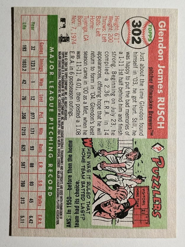 2004 Topps Heritage #302 Glendon Rusch