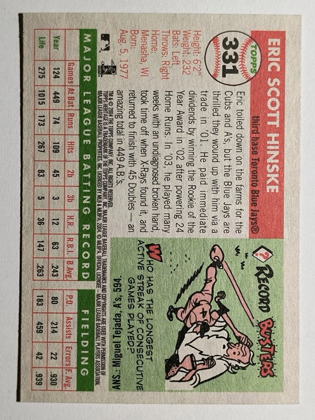 2004 Topps Heritage #331 Eric Hinske