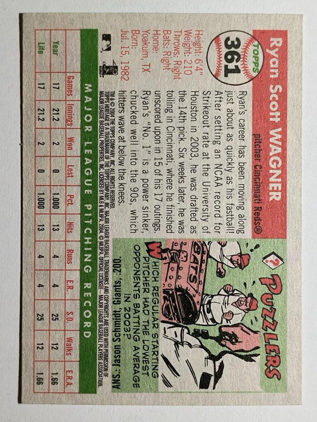 2004 Topps Heritage #361A Ryan Wagner New Logo
