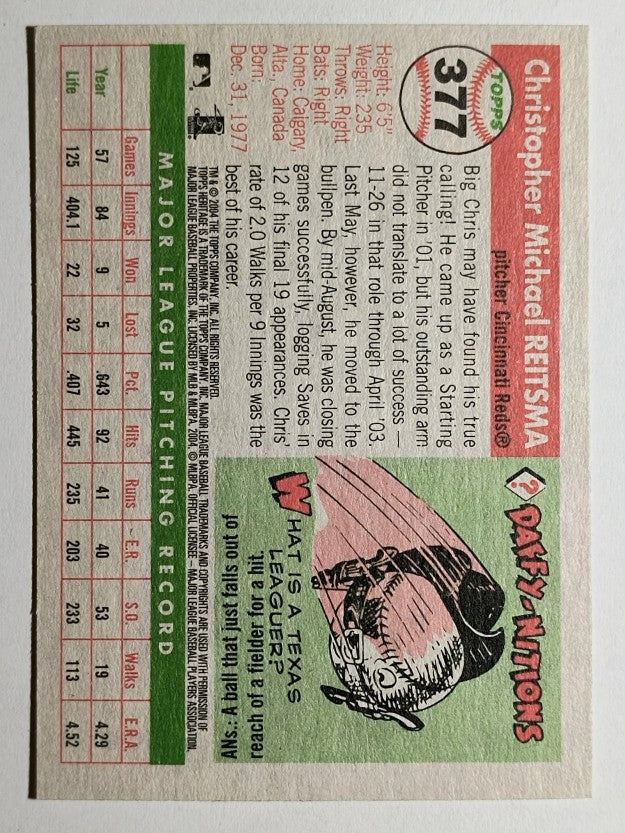 2004 Topps Heritage #377 Chris Reitsma