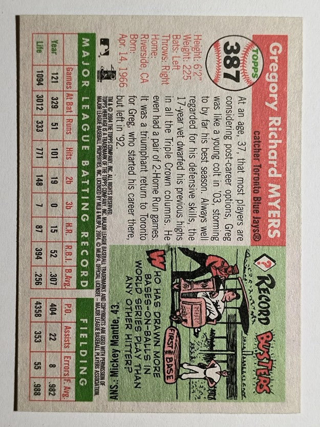 2004 Topps Heritage #387 Greg Myers