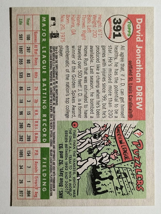 2004 Topps Heritage #391 J.D. Drew