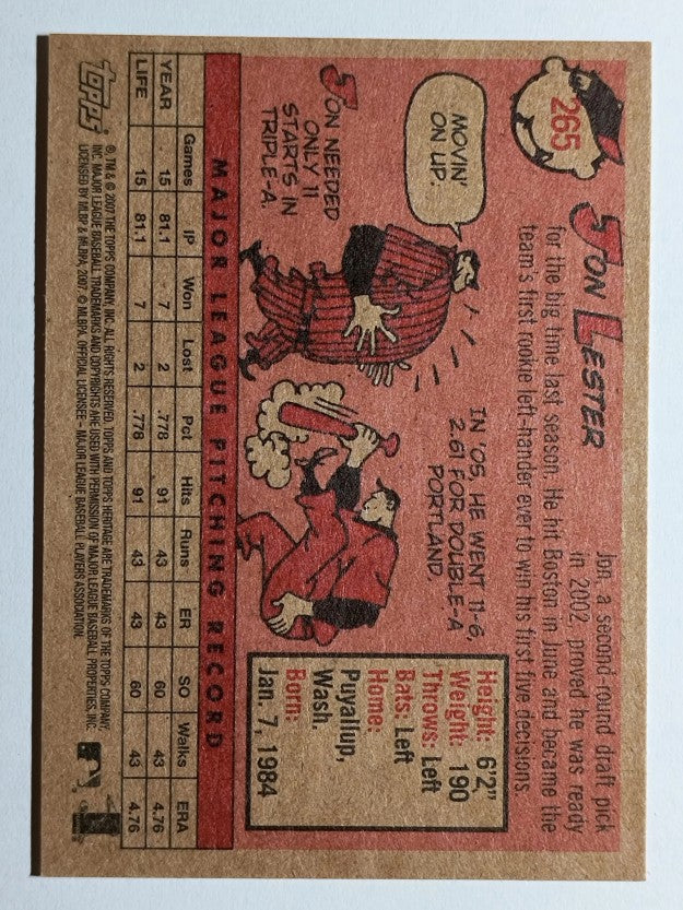 2007 Topps Heritage #265 Jon Lester