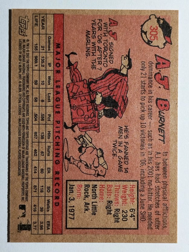 2007 Topps Heritage #305 A.J. Burnett