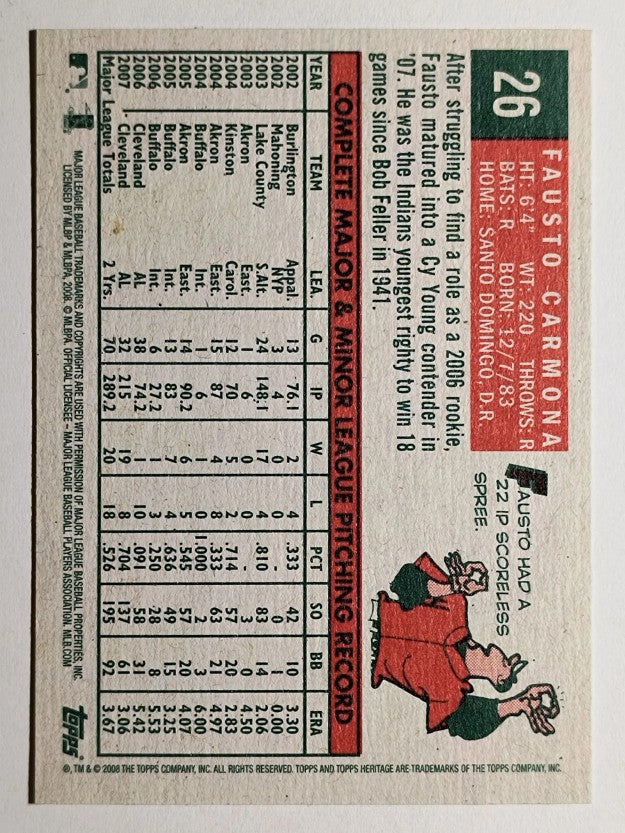 2008 Topps Heritage #26 Fausto Carmona