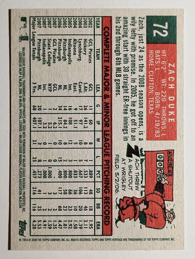 2008 Topps Heritage #72 Zach Duke