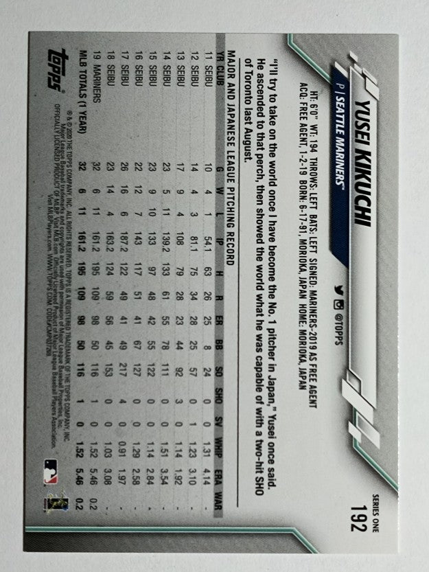 2020 Topps #192 Yusei Kikuchi