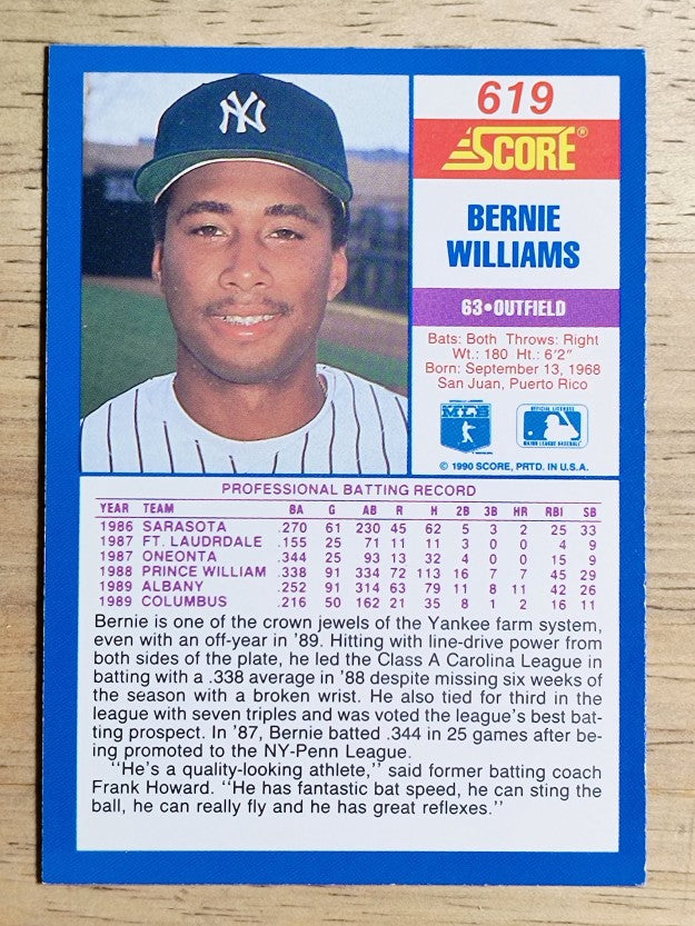 1990 Score #619 Bernie Williams RC