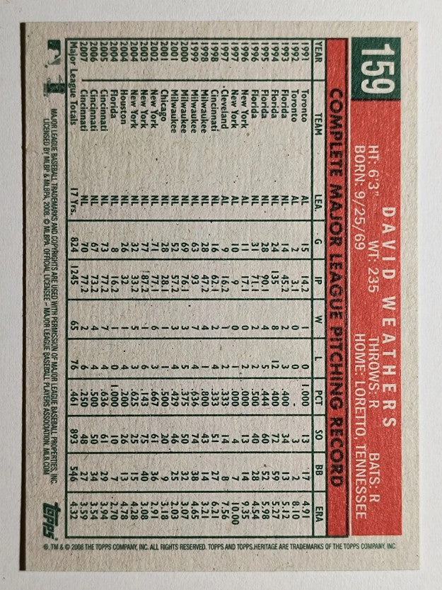 2008 Topps Heritage #159 David Weathers