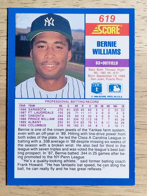 1990 Score #619 Bernie Williams RC