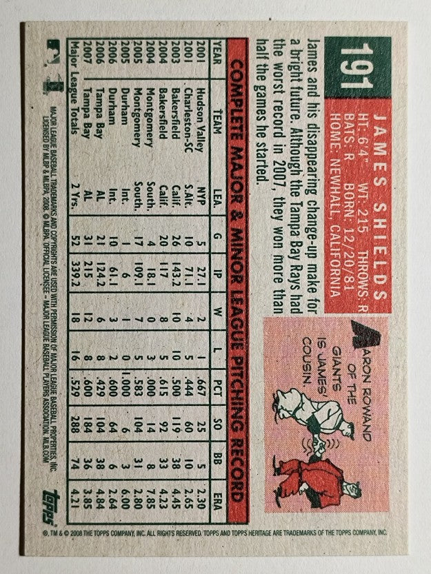 2008 Topps Heritage #191 James Shields