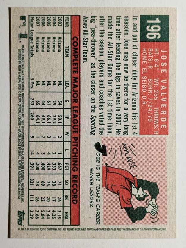2008 Topps Heritage #196 Jose Valverde GB SP