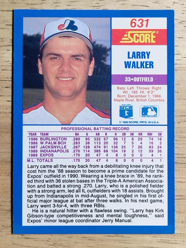 1990 Score #631 Larry Walker RC