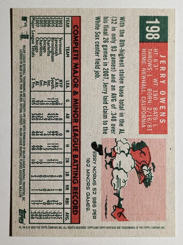2008 Topps Heritage #198 Jerry Owens GB SP