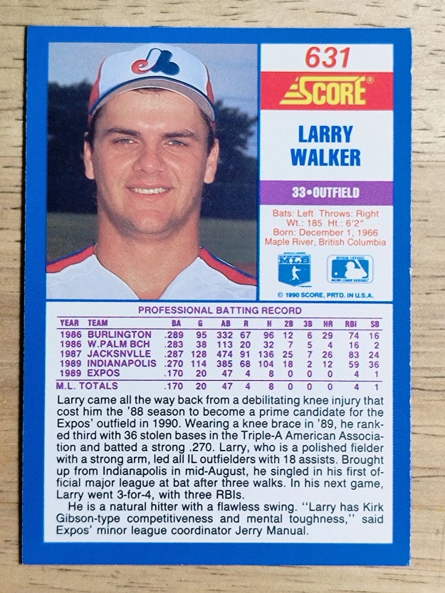 1990 Score #631 Larry Walker RC