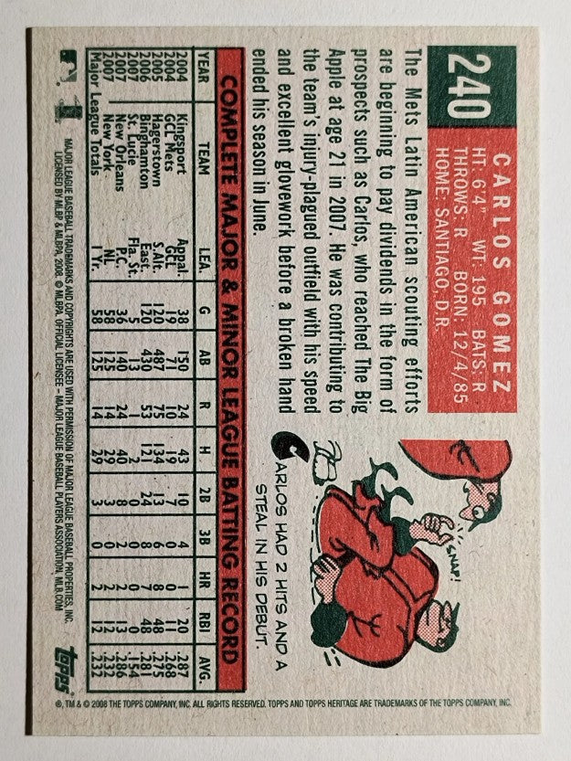 2008 Topps Heritage #240 Carlos Gomez