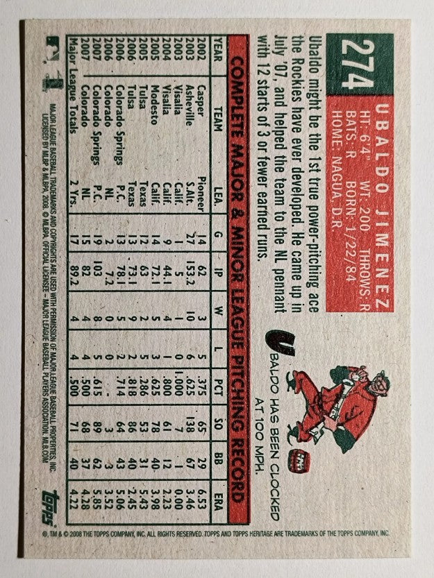 2008 Topps Heritage #274 Ubaldo Jimenez
