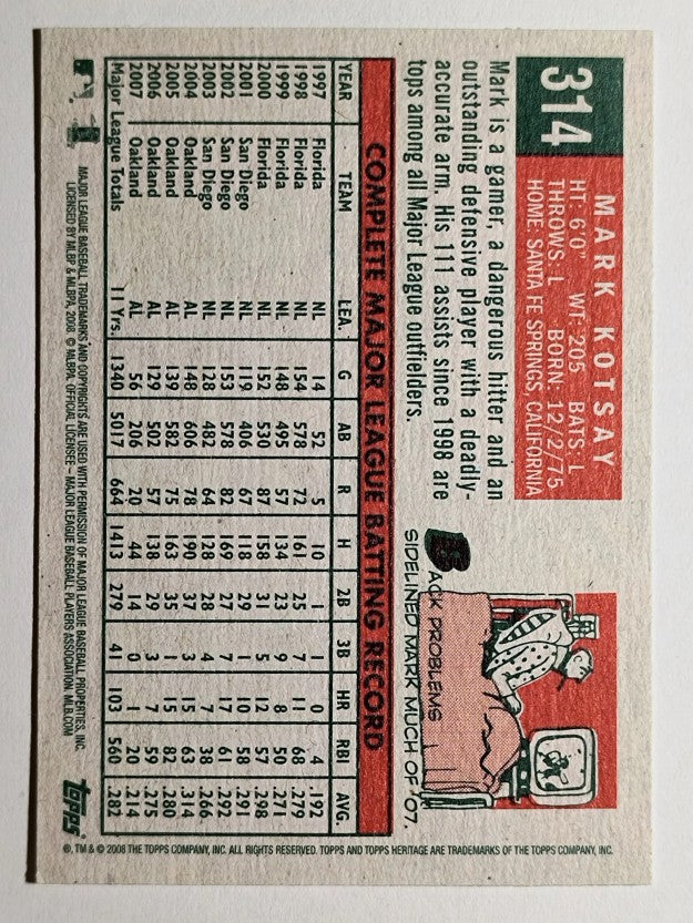 2008 Topps Heritage #314 Mark Kotsay