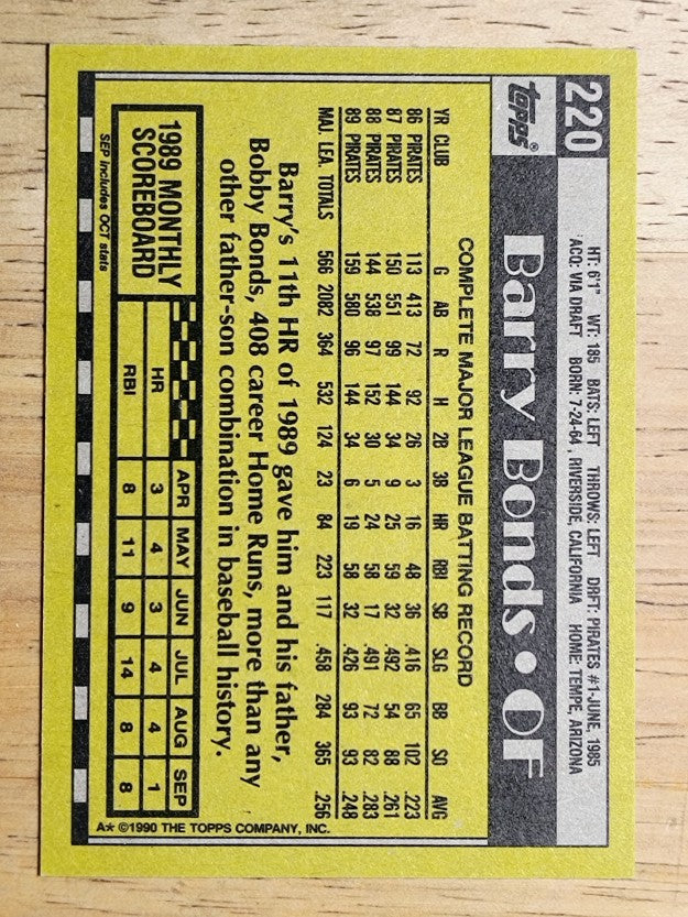 1990 Topps #220 Barry Bonds