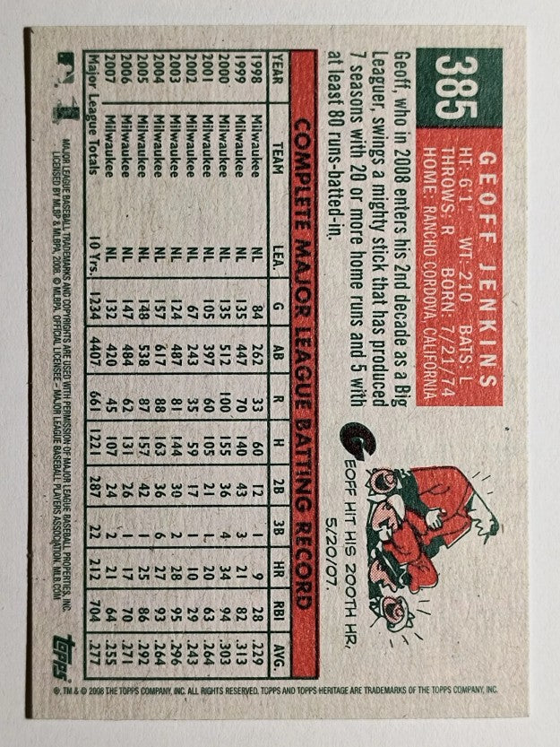 2008 Topps Heritage #385 Geoff Jenkins