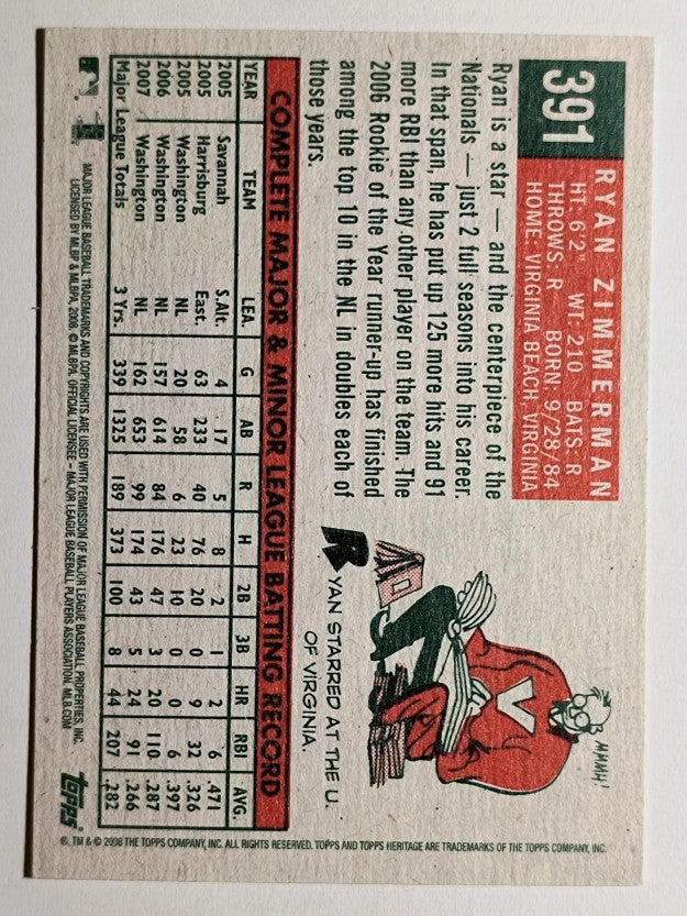 2008 Topps Heritage #391 Ryan Zimmerman