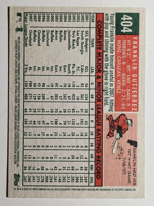 2008 Topps Heritage #404 Franklin Gutierrez