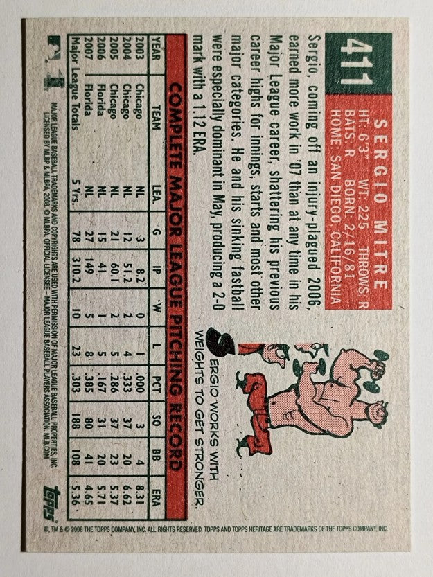 2008 Topps Heritage #411 Sergio Mitre