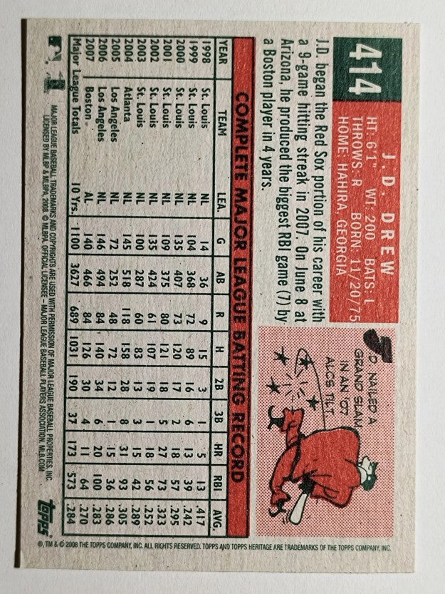 2008 Topps Heritage #414 J.D. Drew