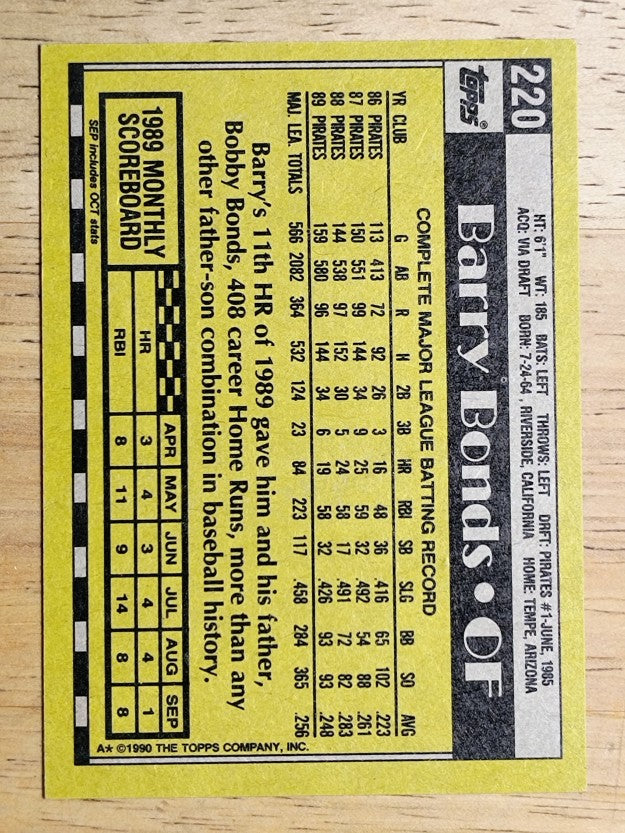 1990 Topps #220 Barry Bonds